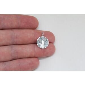 Sterling Silver Star Gazing Kitty Charm with a Bronze Moon and Star